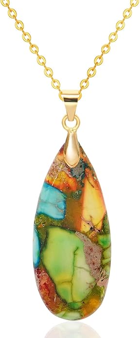 Stone Necklaces for Women Teardrop Gemstone Pendant Necklace Natural Stone Chain Necklaces
