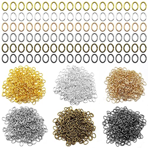 1800pcs 6mm Oval Jump Rings Stainless Steel Jump Rings Oval Open Ring Open Jumps Ring for Jewelry Making Supplies Earring Bracelet Necklace DIY Craft Making(6 Colors) - color: 6 colors A