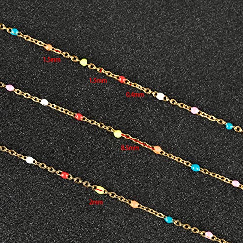 UMAOKANG 33 Feet/10 Meters Colorful Beaded Stainless Steel Jewelry Chains Gold Plated Cable Link Chain for Jewelry Making with 10 Lobster Clasps and 30 Jump Rings - color: Colorful Bead-Gold