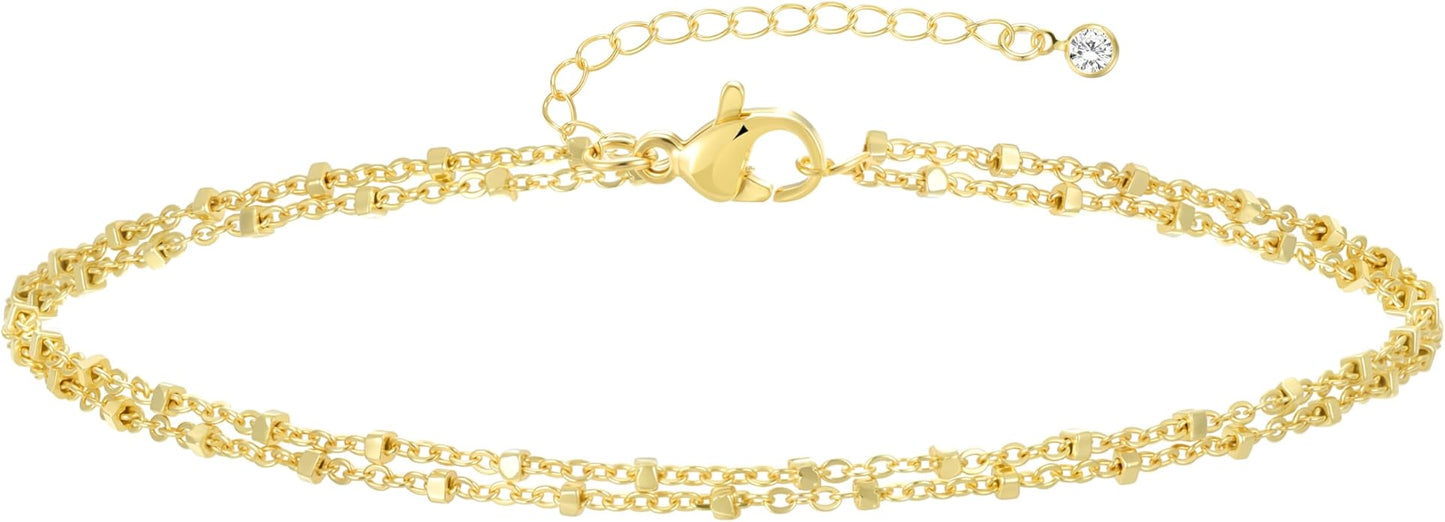 iF YOU Gold Ankle Bracelets for Women, 14k Gold Plated Waterproof Cuban Link Chain Anklets Set, Layered Anklet Bracelets for Women Beach Gift Adjustable Size 5pc