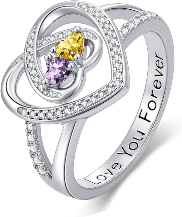 Valentine's Day Gifts for Women Birthstone Rings for Women Heart Statemet Engagement Eternity Wedding Promise Rings Jewelry Anniversary Christmas Valentine Mothers Day Birthday Gifts for Wife Her Girlfriend