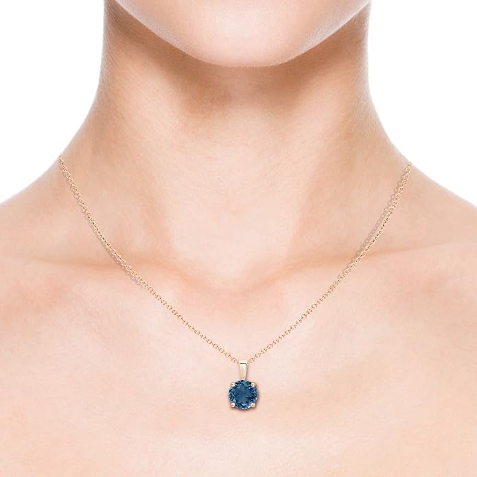 Angara Natural Blue Topaz Solitaire Pendant for Women | Classic Prong-Set Round Blue Topaz Pendant in 14K Solid Gold/Silver/Platinum With 18" Chain | December Birthday, Gemstone Jewelry Gift