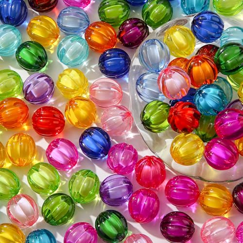 20mm Colorful Transparent Pumpkin Beads 150pcs Chunk Bubblegum Bead Color Beadbale Pen Ball Beads for Pen Bag Jewelry Making Necklace Bracelets(Color) - color: color