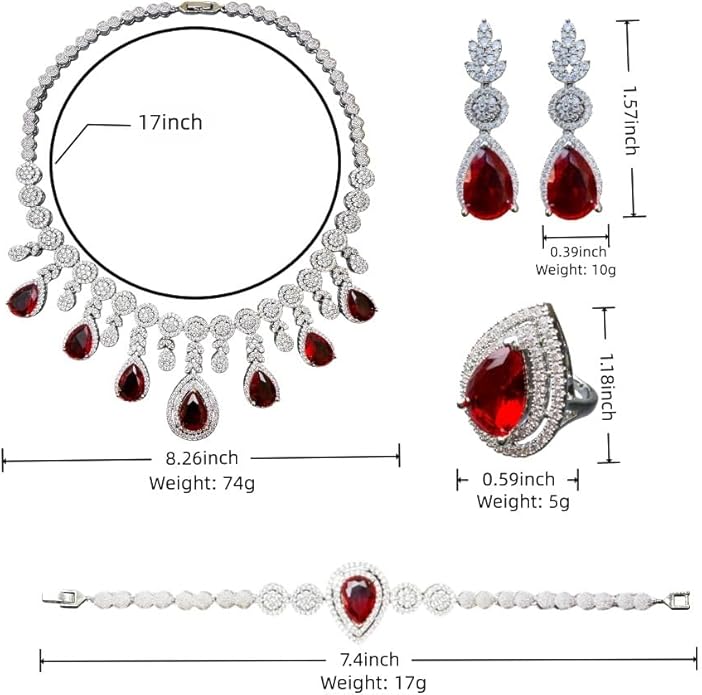 Rhinestone Wedding Bridal Jewelry Set Women's Prom Style Emerald Teardrop Necklace, Earrings, Bracelet, Ring Wedding Bridesmaid Gift Pairs With Evening Gowns