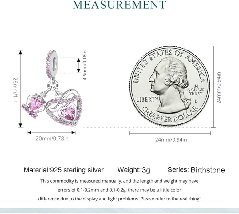 Birthstone Charms for Pandora Charms Bracelets - 925 Sterling Silver Infinity Heart Dangle Charm fit Bracelet and Necklace Birthday Jewelry Gifts For Women