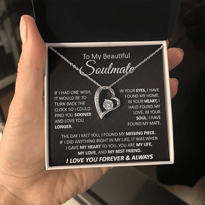 To My Beautiful Soulmate Necklace For Women, Necklace For Wife From Husband, Girlfriend Necklace From Boyfriend, Wife Birthday Gifts From Husband, Gifts Boxes For Women, Soulmate Necklace For Her