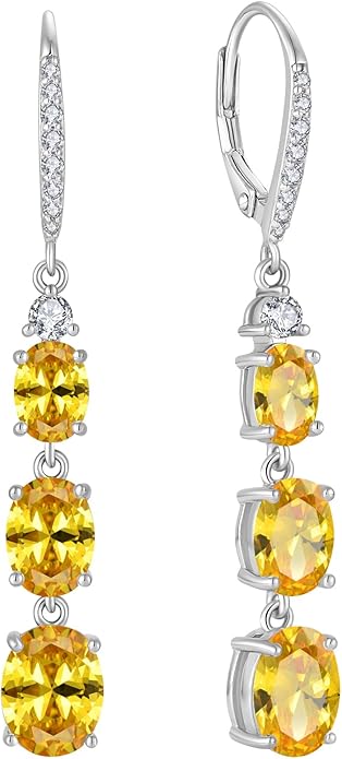 Women 925 Sterling Silver Birthstone 3-stone Leverback Drop Dangle Earrings 5A Cubic Zirconia Jewelry for Her
