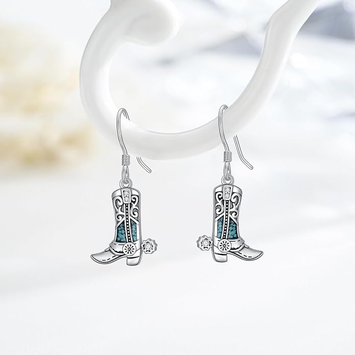 Western Earrings for Women 925 Sterling Silver Turquoise Western Country Dangle Drop Earrings Country Jewelry Gifts for Cowgirl Cowboy