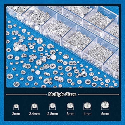 BELLEBOOST Nail Art Rhinestone Glue Gel&2 Boxes Flatback Gems Kit, 1 Tube of 15ml Rhinestone Gel Glue(UV/LED Needed)+Round Glass Crystal Clear Gemstones with Pickup Tools - color: A06-Clear+ Clear