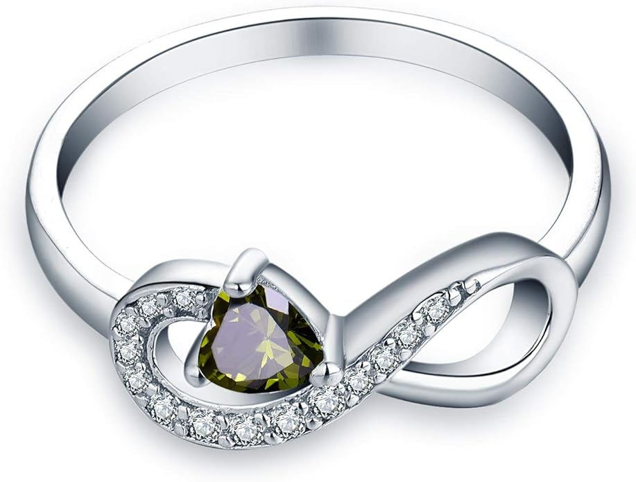 JO WISDOM Promise Ring for Women Sterling Silver Infinity Heart Promise Rings for Her Birthstone Cubic Zirconia Friendship Ring Size 5-12