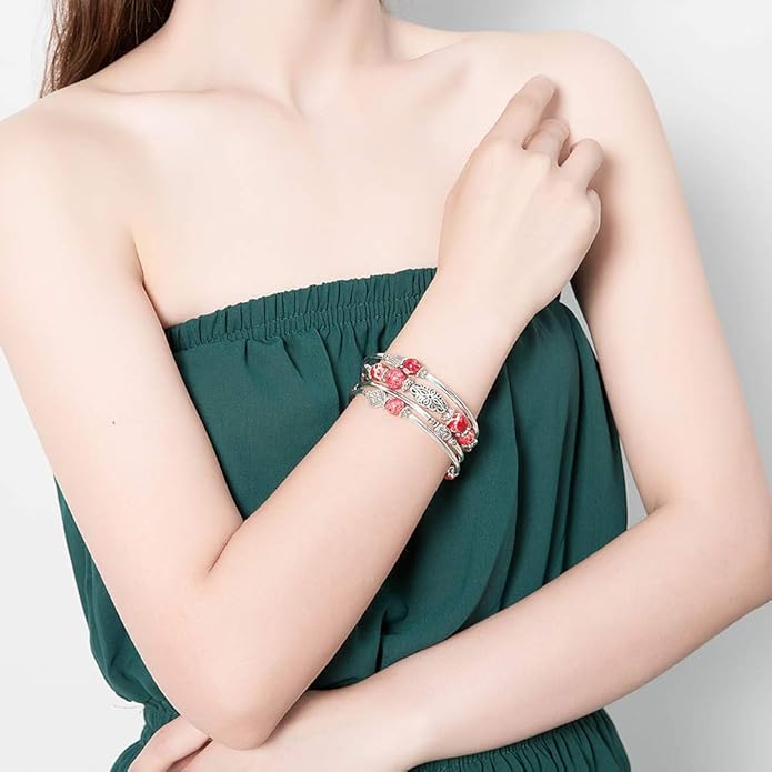 BULINLIN Layered Wrap Bangle Turquoise Bracelet - Bead Bracelet with Natural Agate Stone, Gifts For Women