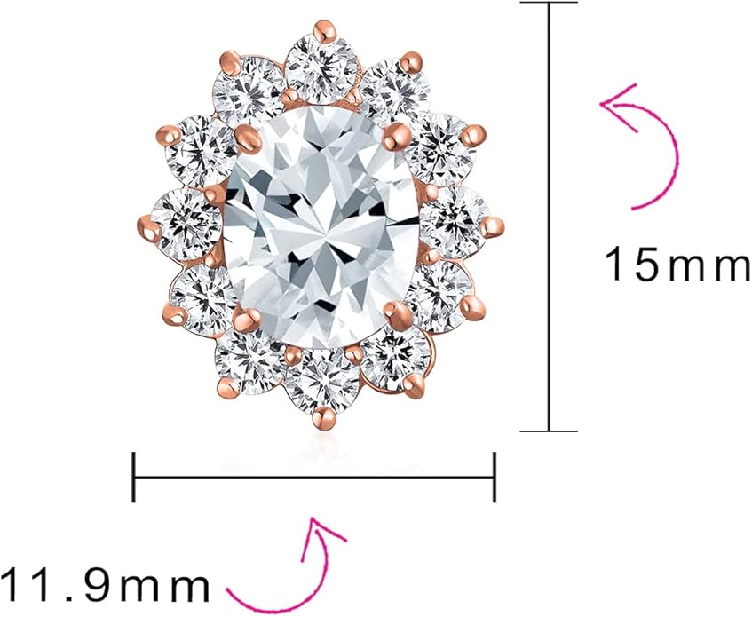 Traditional Classic Bridal Simulated Gemstones Cubic Zirconia AAA CZ Halo Crown Oval Stud Clip On Earrings For Women Wedding Non Pierced Ears Rose Gold Silver Plated