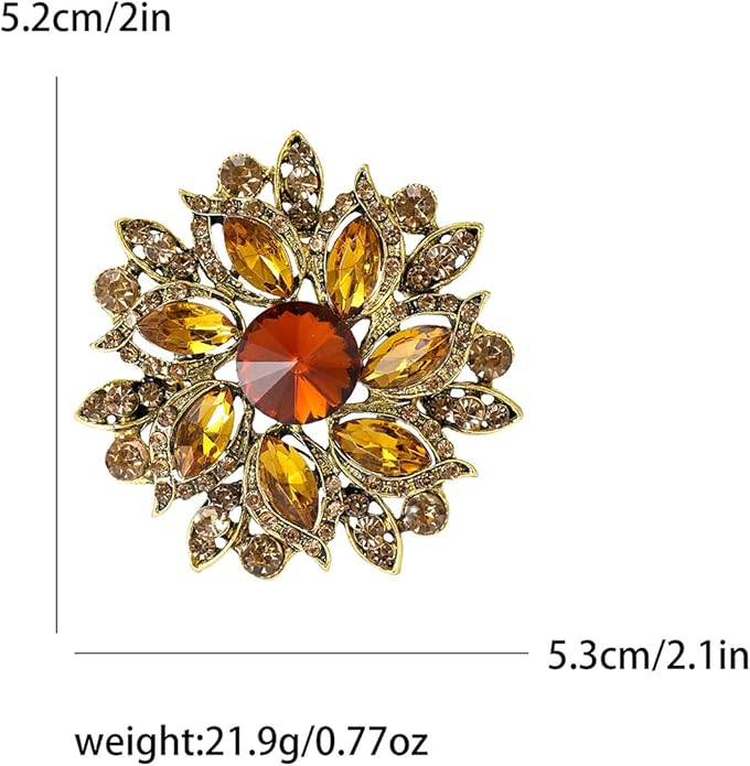 Rhinestone Flower Brooch for Women Vintage Crystal Flower Brooch Pin Elegant Clothing Hat Bag Accessories Christmas Birthday Party Wedding Costume Jewelry