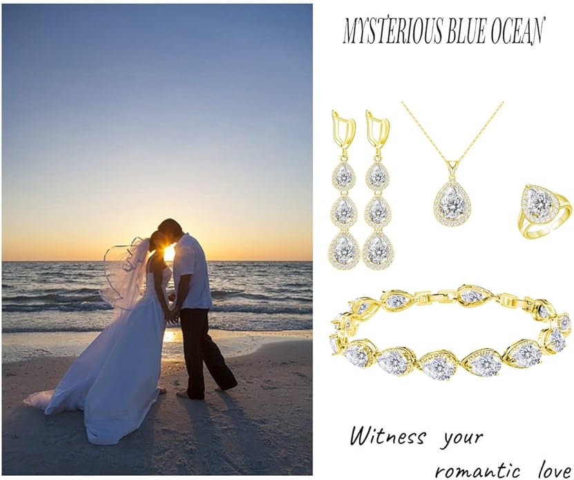 LMXXVJ Necklace Long Earrings Bracelet Set, White Gold Plated Created Blue Sapphire Jewelry Set Wedding Party Gift Jewelry for Women Bridal Bridesmaid