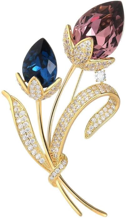 Rhinestone Flower Brooch Austrian Crystal Flower Pin 18k Gold Plated Floral Brooch Lapel Pin Jewelry Mother's Day Birthday Gifts for Mom Wife