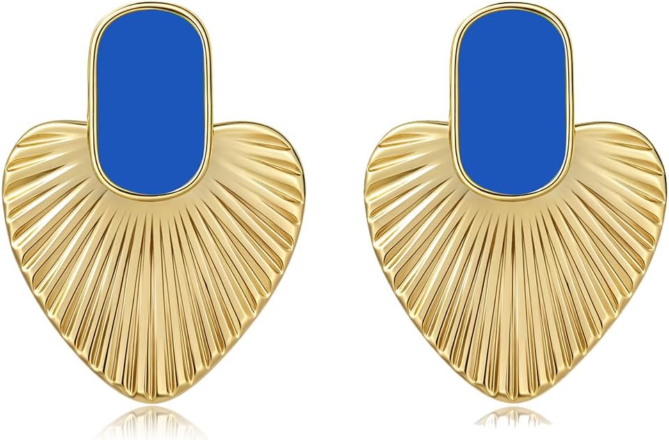 Black/White/Red/Green/Blue/Brown Heart Earrings for Women, Gold Plated Vintage Gold Earrings with Hypoallergenic Posts,Lightweight Black and Gold Dangle Statement Jewelry, Gift for Women—Girlfriend Wife Mom for Wedding, Party, Valentines Day Gifts for Her