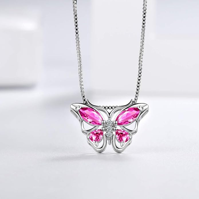 Aurora Tears Butterfly Jewelry,Women 925 Sterling Silver Butterflies Birthstone Pendant Necklace/Earrings/Rings Wedding Gift