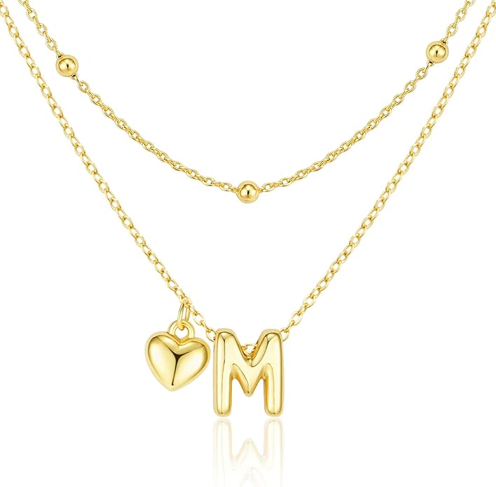 adoyi Valentines Day Gifts for Women Hers Dainty 14K Gold Plated Heart Initial Necklaces Layered Letter A-Z Pendant Necklace Stack Trendy Jewelry Birthday Valentines Day Gifts for Women Jewelry