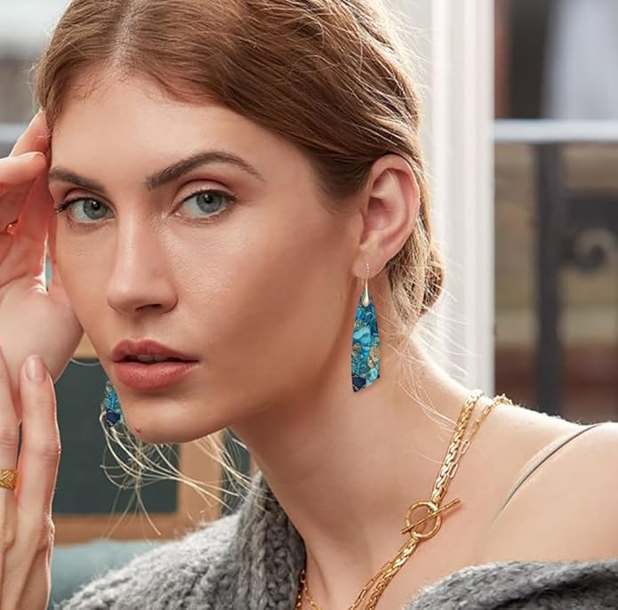 Natural Stone Earrings for Women Boho Triangles Dangle Drop Earrings