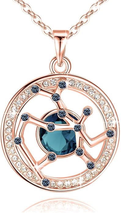 Leafael "Superstar Zodiac Constellation Pendant Necklace Made with Premium Crystal Horoscope Jewelry, Gold or Rose Gold Plated, 18"+ 2"
