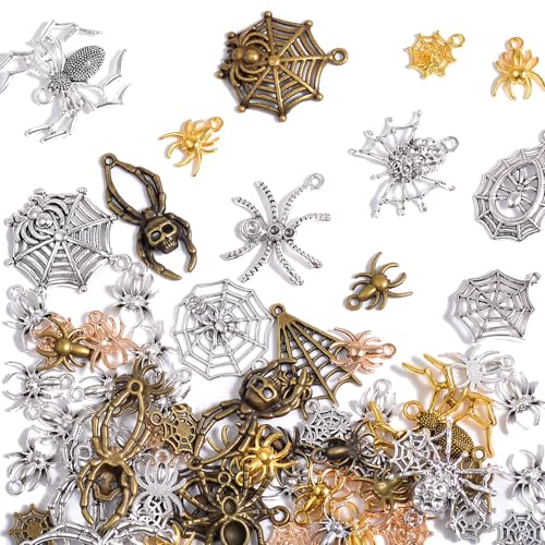 stino 100g Metal Pendant Charms for Jewelry Making, Bulk Silver & Gold Plated Charms for Braclet Necklace Crafts, Animal Plant Flower Pet and so on - color: Spider Mixed Color