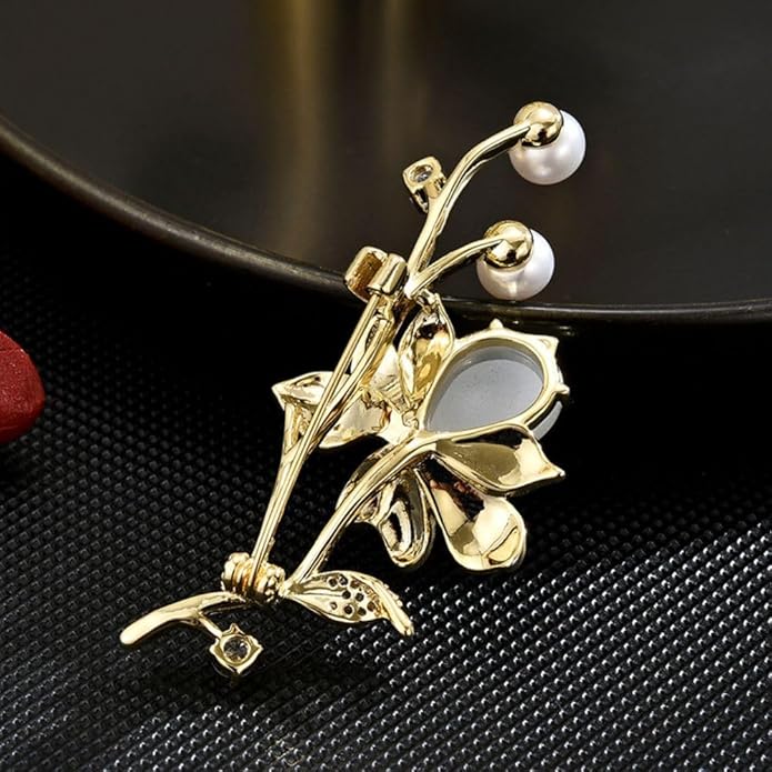 Enamel Iris Brooch - 18K Gold-plated Pin with Pearls & Rhinestones - Women's & Girls' Jewelry Gift