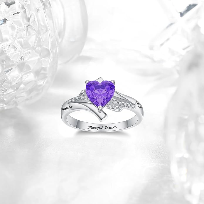 Custom Class Rings Personalized Birthstone Rings High School College Ring 925 Sterling Silver Engraved 2025 Graduation Jewelry Gifts for Women Size 4-15