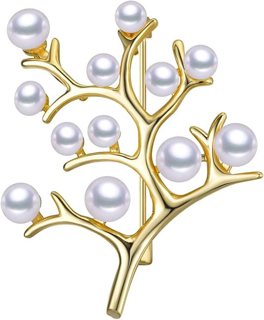 Golden Tree Of Life Elegant Pearl Brooch