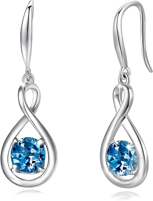 FANCIME Valentines Day Gift Dangle Drop Earrings 925 Sterling Silver Dainty Infinity Round Gemstone Birthstone Jewelry Birthday Gifts for Her Women