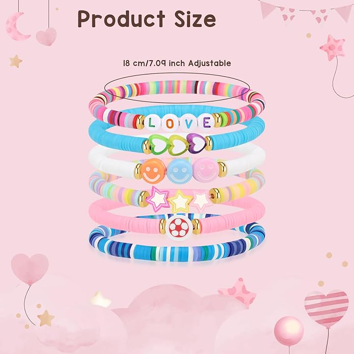 Artlunar 6-Pack Valentine's Day Friendship Bracelets for Teen Girls - Handmade Charms Hearts Stars Bohemian Beads - Birthday Holiday Charm Jewelry Gift