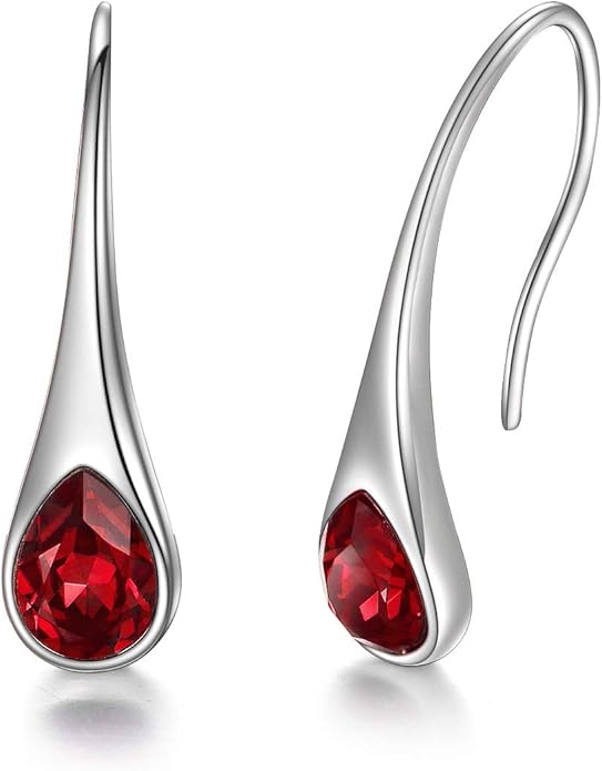 925 Sterling Silver Small Pear-Shaped Modern Style Hook Earrings with Crystals from Austria