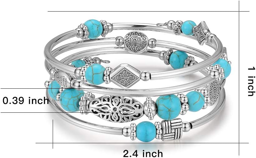BULINLIN Layered Wrap Bangle Turquoise Bracelet - Bead Bracelet with Natural Agate Stone, Gifts For Women