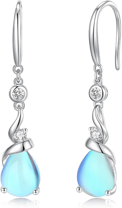 FANCIME Women Drop Earrings 925 Sterling Silver with Pear Gemstone Dangle Birthstone Earring Fine Jewelry Birthday Gifts for Women