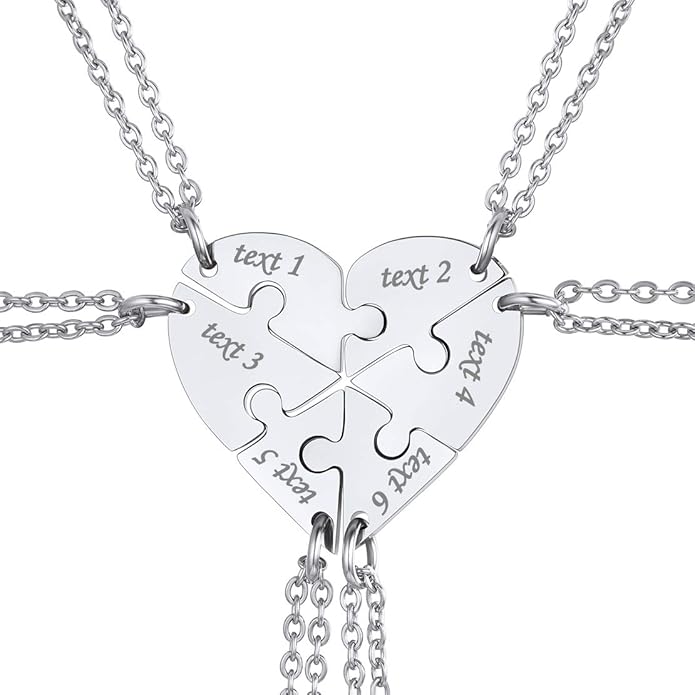 FindChic Personalized Matching BFF Necklace for 2/3/4/5/6 Puzzle Name Heart Pendant Stainless Steel Couple Necklace Set Customized Necklaces for Teen Girls
