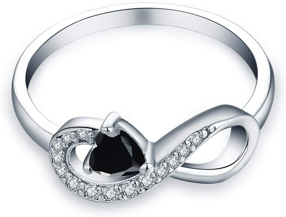 JO WISDOM Promise Ring for Women Sterling Silver Infinity Heart Promise Rings for Her Birthstone Cubic Zirconia Friendship Ring Size 5-12