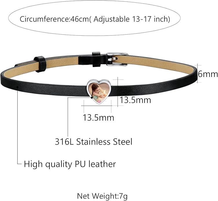 Custom4U Personalized Black Leather Choker Necklace with Picture/Name/Initials/Letters Charm,Custom Made Adjustable Choker Collar Gothic Punk Necklaces Jewelry Gifts for Women
