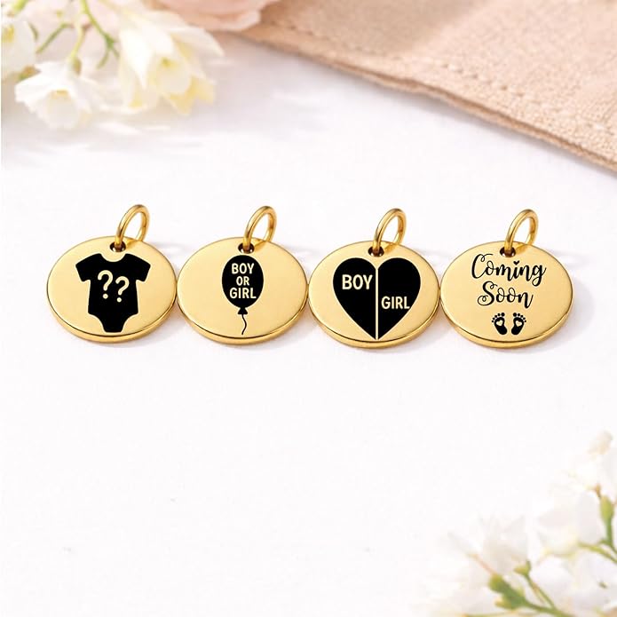 SM Design Pregnancy & New Baby Charm Set – Set of 4 Meaningful Stainless Steel Charms – Great for Crafting, Making Bracelets and Necklaces - Meaningful Keepsake Charms for Expecting & New Moms