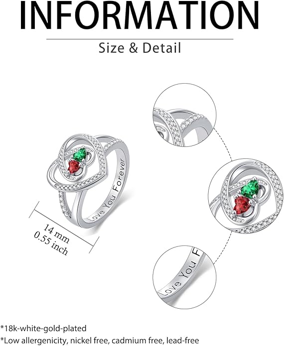 Valentine's Day Gifts for Women Birthstone Rings for Women Heart Statemet Engagement Eternity Wedding Promise Rings Jewelry Anniversary Christmas Valentine Mothers Day Birthday Gifts for Wife Her Girlfriend