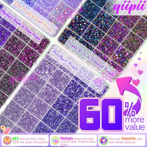 qiipii 8 Color 2-6mm Purple Jelly Resin Rhinestones w B7000 Jewelry Glue for Bedazzling Crafting Flatback Stones Gems Diamonds for Nails Face Eyes Makeup Tumblers Bottles Crafts Clothes Shoes Phones - color: Light / Dark / Peacock Purple Series Rhinestone