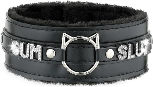 Handmade Collar Choker Necklace for Women – Cat Ear O-Ring Punk Goth Letter Choker,Black/Pink Furry Alt Fashion Jewelry