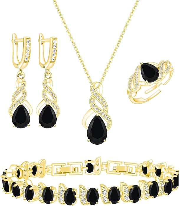 LMXXVJ Jewelry Set for Women,Teardrop Cubic Zirconia Necklace Earrings Adjustable Ring Bracelet Jewelry Set Formal Jewelry Gift