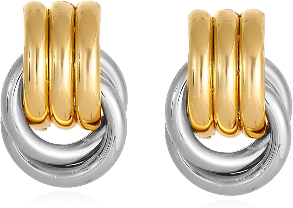Gold/Silver Statement Geometric Earrings for Women Chunky Gold Knot Link Drop Dangle Earrings Trendy Jewelry Gift
