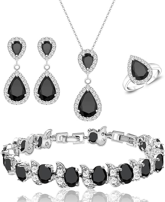 LMXXVJ Teardrop Jewelry Set for Women，Necklace Earrings Adjustable Ring Bracelet Set Fashion Formal Platinum/Gold/Rose Gold Jewelry Gift Girl/Mom/Wife/Grandmother/Best Friend/Aunt