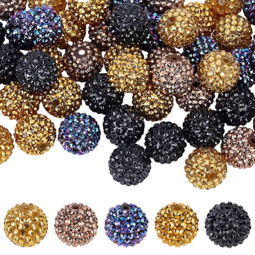 1 Box 50pcs 5 Colors 20mm Rhinestone Beads Round Yellow Black Resin Rhinestones Chunky Disco Ball Bubblegum Loose Spacer Bead Charm Bulk for Jewelry Making Christmas Decor DIY Craft Supply - color: Mixed Color, size: 20mm 50pcs