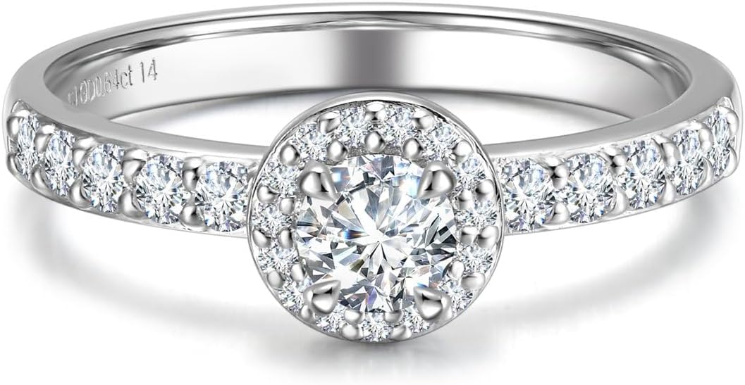 AGVANA Halo of Devotion 0.6-1.3 Ct. Tw. Lab Grown Diamond Halo Engagement Ring in Sterling Silver (0.3-1 Carat Main Stone) Promise Anniversary Wedding Ring for Women (D-E Color, VS Clarity)