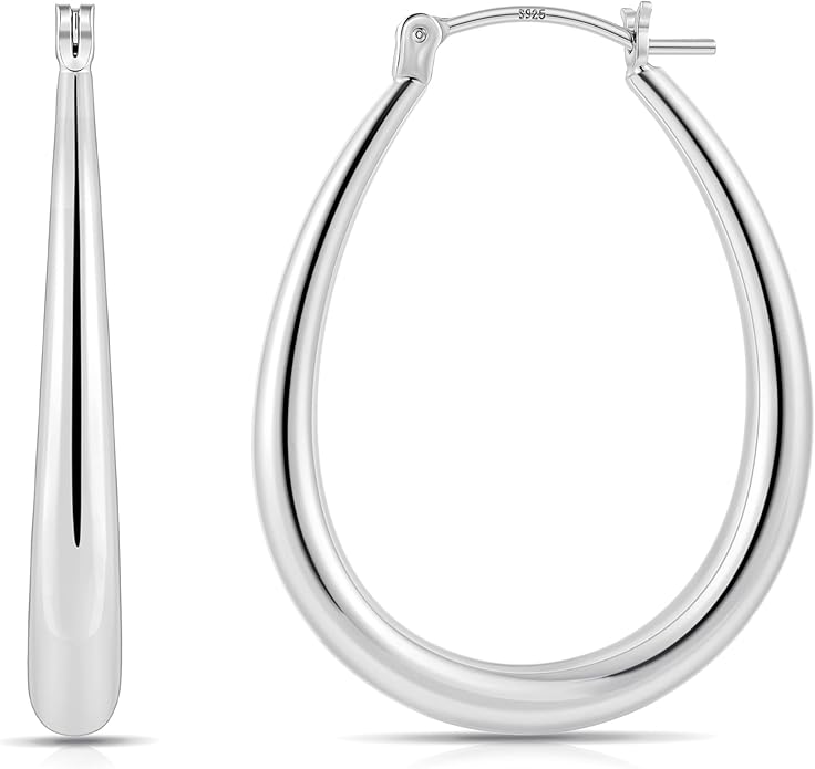 Gacimy Chunky Hoop Earrings for Women, 14K Gold Plated Oval Hoop Earrings with 925 Sterling Silver Post