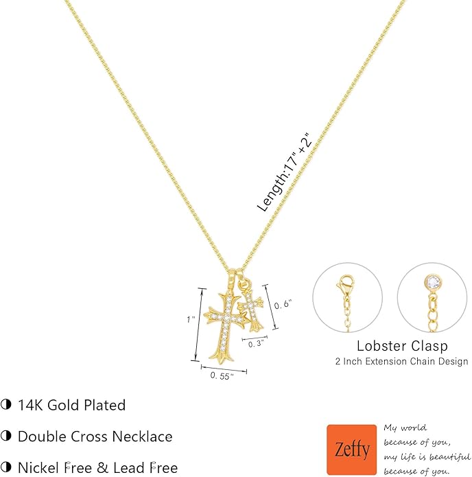 Zeffy Cross Necklace for Women,18K Gold/Silver Plated Tiny Cubic Zirconia Cross Pendant Necklace for Women Simple Layered Cross Necklaces for Women