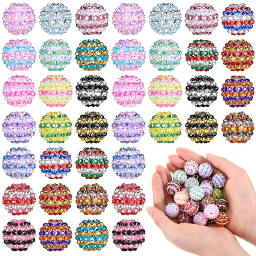 40 Pcs 20 mm Rhinestone Beads Bulk Crystal Round Disco Ball Chunky Bubblegum Beads for Pens Bracelets Charms Craft European Style Jewelry Making Supplies Christmas(20 Colors) - color: 20 Colors