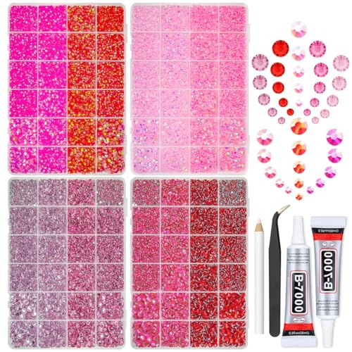 qiipii 8 Color 2-6mm Red Jelly Resin Rhinestones w B7000 Jewelry Glue for Bedazzling Crafting Flatback Stones Gems Diamonds for Nails Face Eyes Makeup Tumblers Bottles DIY Crafts Clothes Shoes Phones - color: Pink / Rose / Red Series Rhinestones