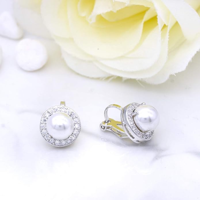 YOQUCOL 8MM Cubic Zirconia Crystal Clip On Stud Earrings Round Non Pierced Earrings for Women